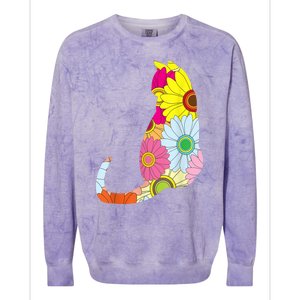 Cute Flower Power Hippie Cat Silhouette Colorblast Crewneck Sweatshirt