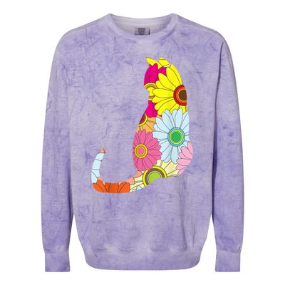 Cute Flower Power Hippie Cat Silhouette Colorblast Crewneck Sweatshirt