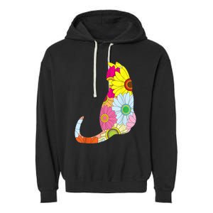 Cute Flower Power Hippie Cat Silhouette Garment-Dyed Fleece Hoodie