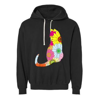 Cute Flower Power Hippie Cat Silhouette Garment-Dyed Fleece Hoodie