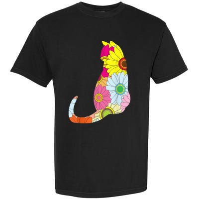 Cute Flower Power Hippie Cat Silhouette Garment-Dyed Heavyweight T-Shirt