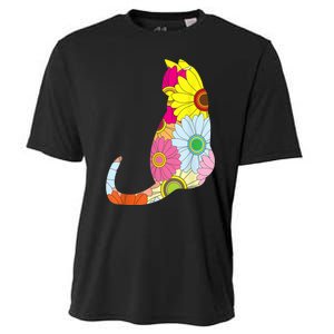 Cute Flower Power Hippie Cat Silhouette Cooling Performance Crew T-Shirt