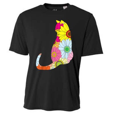 Cute Flower Power Hippie Cat Silhouette Cooling Performance Crew T-Shirt