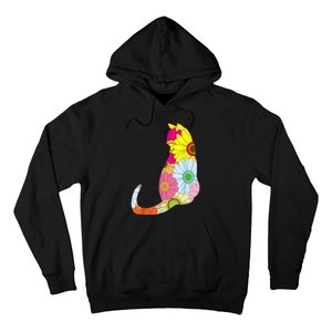 Cute Flower Power Hippie Cat Silhouette Hoodie