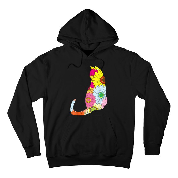 Cute Flower Power Hippie Cat Silhouette Hoodie