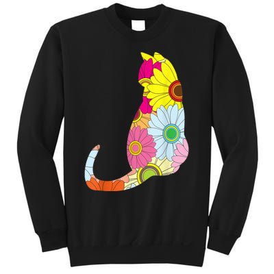 Cute Flower Power Hippie Cat Silhouette Sweatshirt