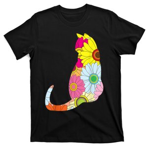 Cute Flower Power Hippie Cat Silhouette T-Shirt