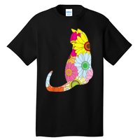 Cute Flower Power Hippie Cat Silhouette Tall T-Shirt