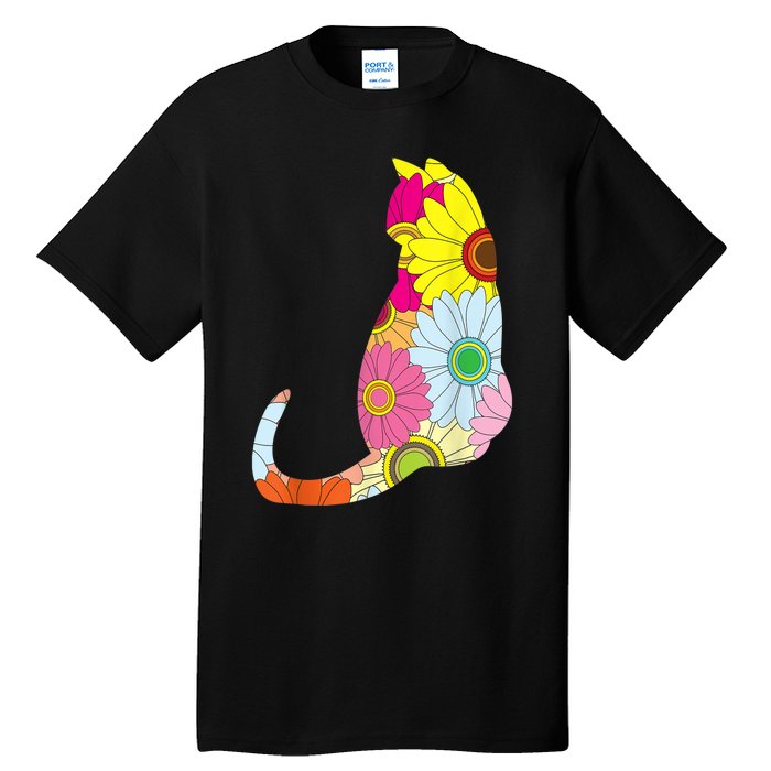 Cute Flower Power Hippie Cat Silhouette Tall T-Shirt