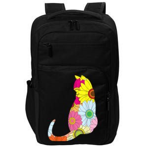 Cute Flower Power Hippie Cat Silhouette Impact Tech Backpack