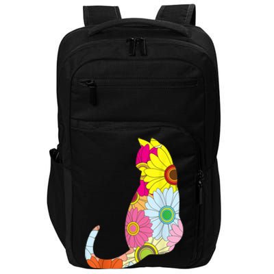 Cute Flower Power Hippie Cat Silhouette Impact Tech Backpack