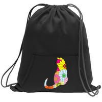 Cute Flower Power Hippie Cat Silhouette Sweatshirt Cinch Pack Bag