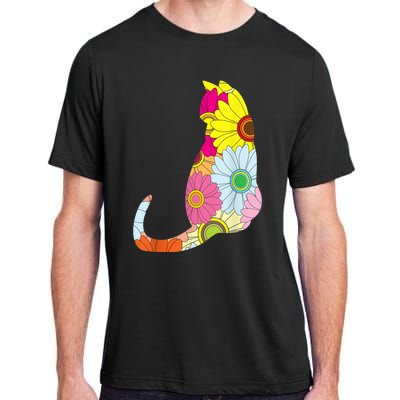 Cute Flower Power Hippie Cat Silhouette Adult ChromaSoft Performance T-Shirt