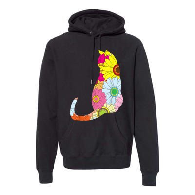 Cute Flower Power Hippie Cat Silhouette Premium Hoodie