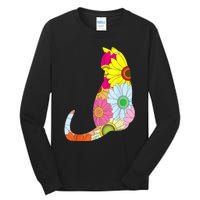 Cute Flower Power Hippie Cat Silhouette Tall Long Sleeve T-Shirt