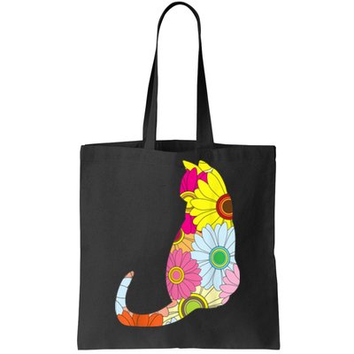 Cute Flower Power Hippie Cat Silhouette Tote Bag