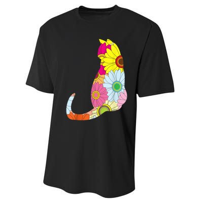 Cute Flower Power Hippie Cat Silhouette Performance Sprint T-Shirt