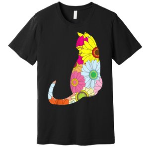 Cute Flower Power Hippie Cat Silhouette Premium T-Shirt