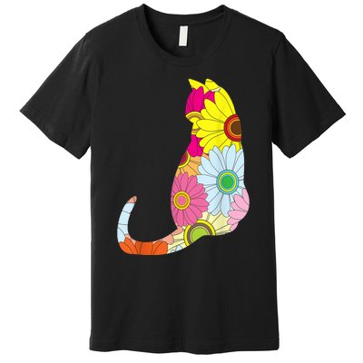 Cute Flower Power Hippie Cat Silhouette Premium T-Shirt