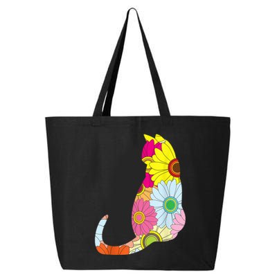 Cute Flower Power Hippie Cat Silhouette 25L Jumbo Tote