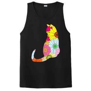 Cute Flower Power Hippie Cat Silhouette PosiCharge Competitor Tank