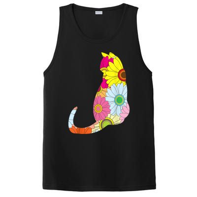 Cute Flower Power Hippie Cat Silhouette PosiCharge Competitor Tank