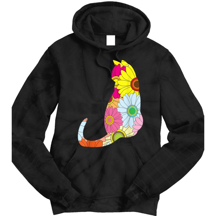 Cute Flower Power Hippie Cat Silhouette Tie Dye Hoodie