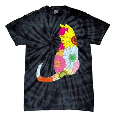 Cute Flower Power Hippie Cat Silhouette Tie-Dye T-Shirt