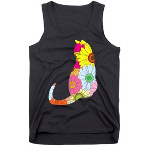 Cute Flower Power Hippie Cat Silhouette Tank Top