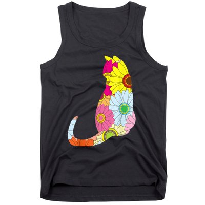 Cute Flower Power Hippie Cat Silhouette Tank Top