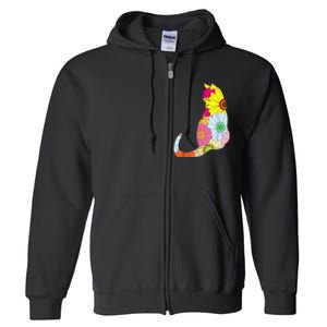 Cute Flower Power Hippie Cat Silhouette Full Zip Hoodie