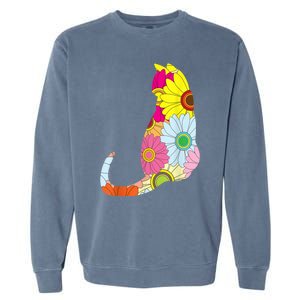 Cute Flower Power Hippie Cat Silhouette Garment-Dyed Sweatshirt