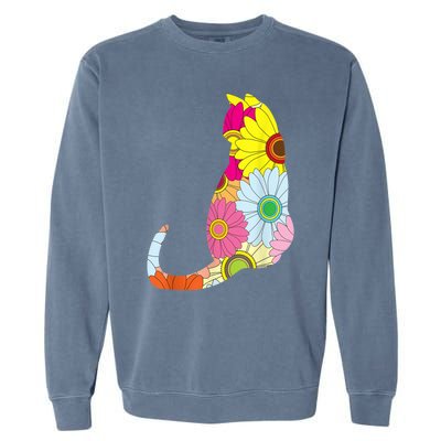 Cute Flower Power Hippie Cat Silhouette Garment-Dyed Sweatshirt