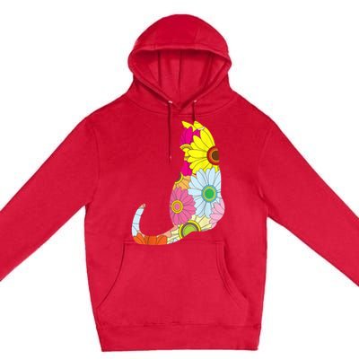 Cute Flower Power Hippie Cat Silhouette Premium Pullover Hoodie