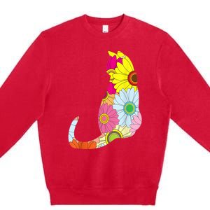 Cute Flower Power Hippie Cat Silhouette Premium Crewneck Sweatshirt