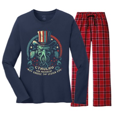 Cthulhu For President Election 2024 Cosmic Horror Cthulhu Women's Long Sleeve Flannel Pajama Set 