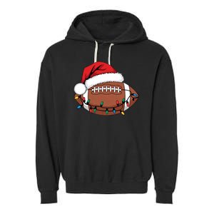 Christmas Football Player Xmas Lights Santa Sports Garment-Dyed Fleece Hoodie