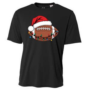 Christmas Football Player Xmas Lights Santa Sports Cooling Performance Crew T-Shirt