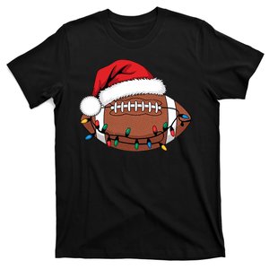 Christmas Football Player Xmas Lights Santa Sports T-Shirt