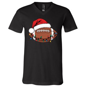 Christmas Football Player Xmas Lights Santa Sports V-Neck T-Shirt