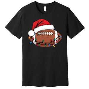 Christmas Football Player Xmas Lights Santa Sports Premium T-Shirt