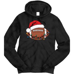 Christmas Football Player Xmas Lights Santa Sports Tie Dye Hoodie