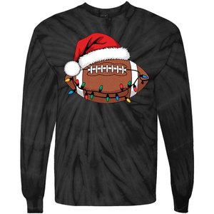 Christmas Football Player Xmas Lights Santa Sports Tie-Dye Long Sleeve Shirt