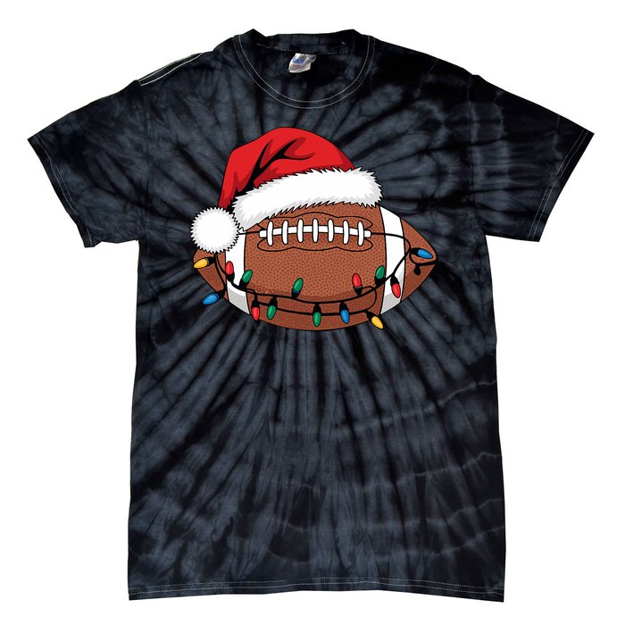 Christmas Football Player Xmas Lights Santa Sports Tie-Dye T-Shirt