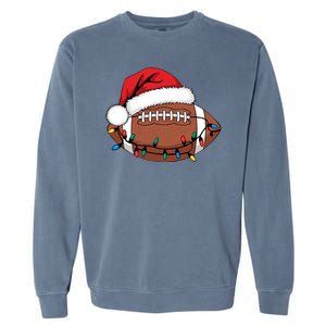 Christmas Football Player Xmas Lights Santa Sports Garment-Dyed Sweatshirt