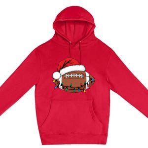 Christmas Football Player Xmas Lights Santa Sports Premium Pullover Hoodie