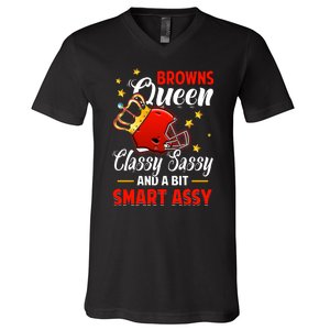 Cleveland Football Queen Classy Sassy And A Bit Smart Assy V-Neck T-Shirt