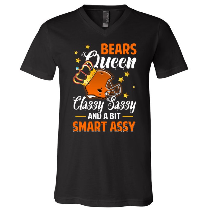 Chicago Football Queen Classy Sassy And A Bit Smart Assy V-Neck T-Shirt