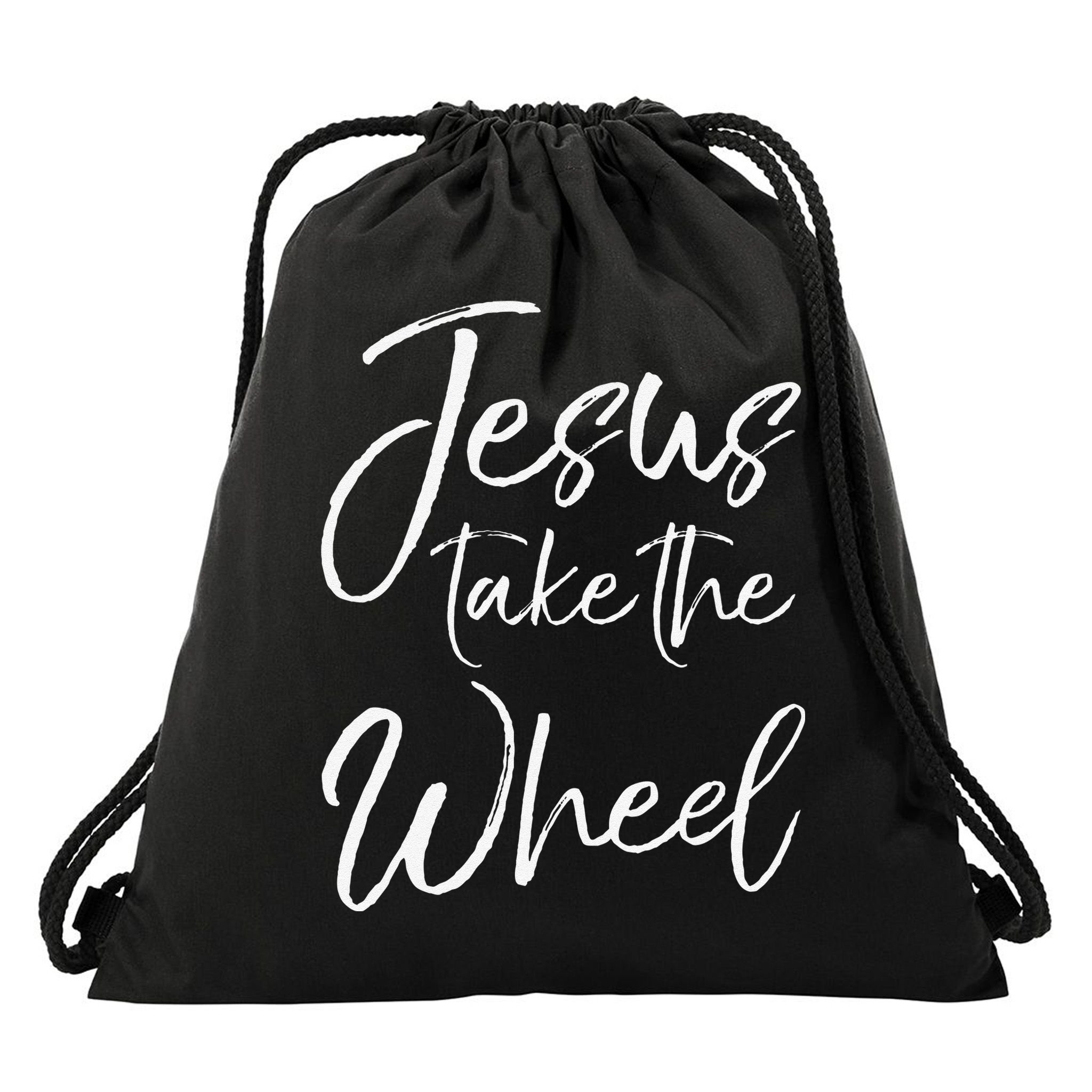 Christian Faith Quote For Cute Jesus Take The Wheel Drawstring Bag