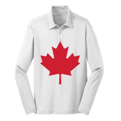 Canadian Flag Red Maple Leaf Canada Day Silk Touch Performance Long Sleeve Polo